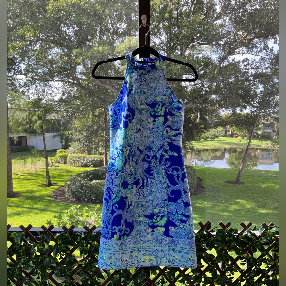 Lilly Pulitzer Blue Halter Dress Mermaid Octopus